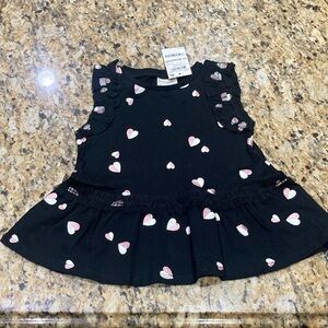 First Impressions Black and Pink Heart Ruffle Top-24 Months